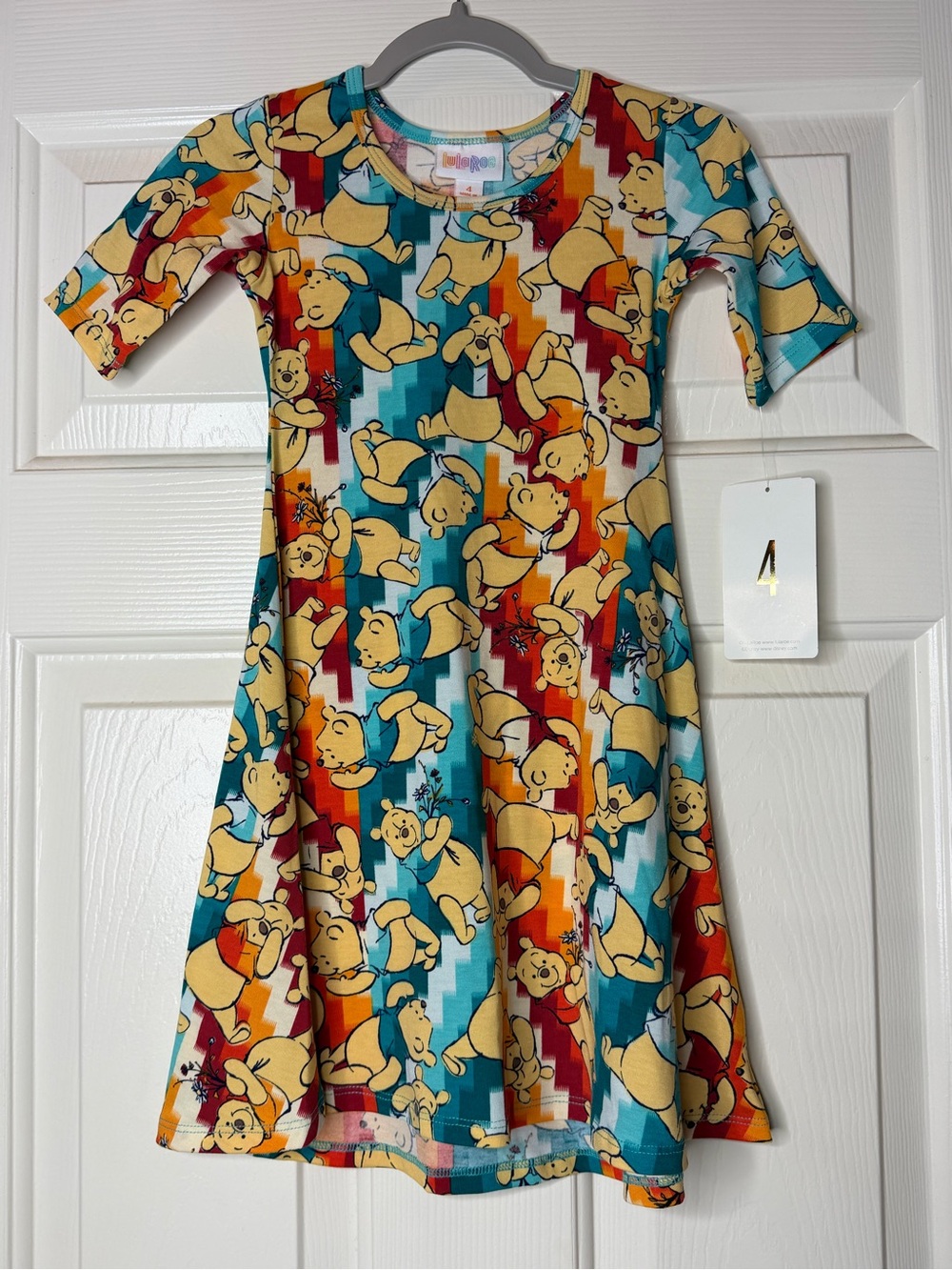 LuLaRoe Size 4 Multicolor Winnie the Pooh Print Kids Dress